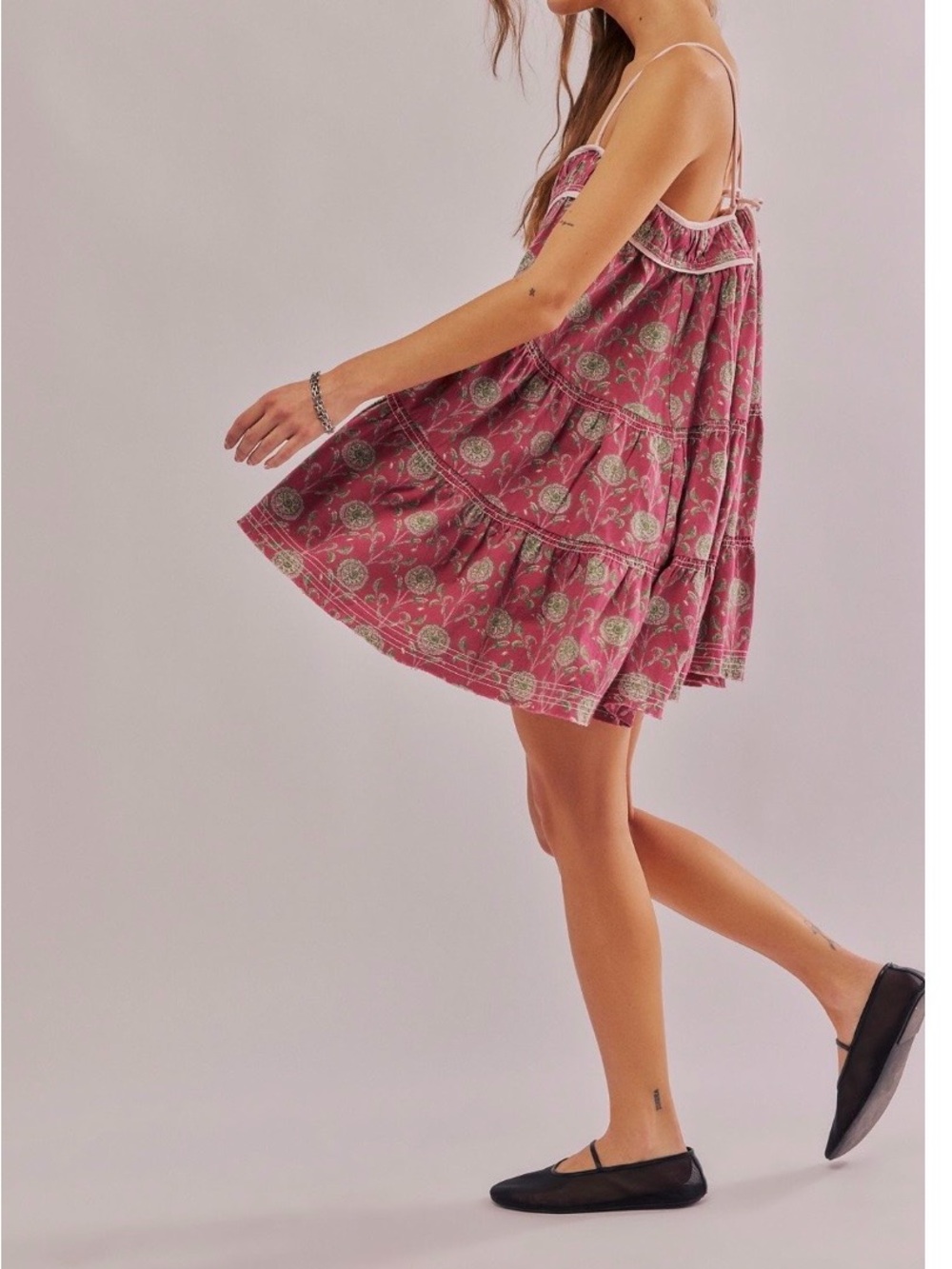 Free People Wilder Days Pink Floral Tiered Mini Dress - Picture 2 of 4
